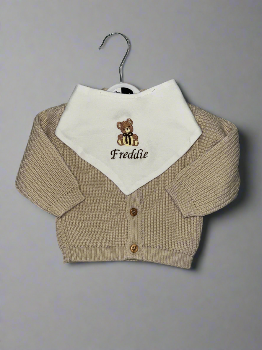 Personalised Cardigan and Teddy Bear Bib 🧸