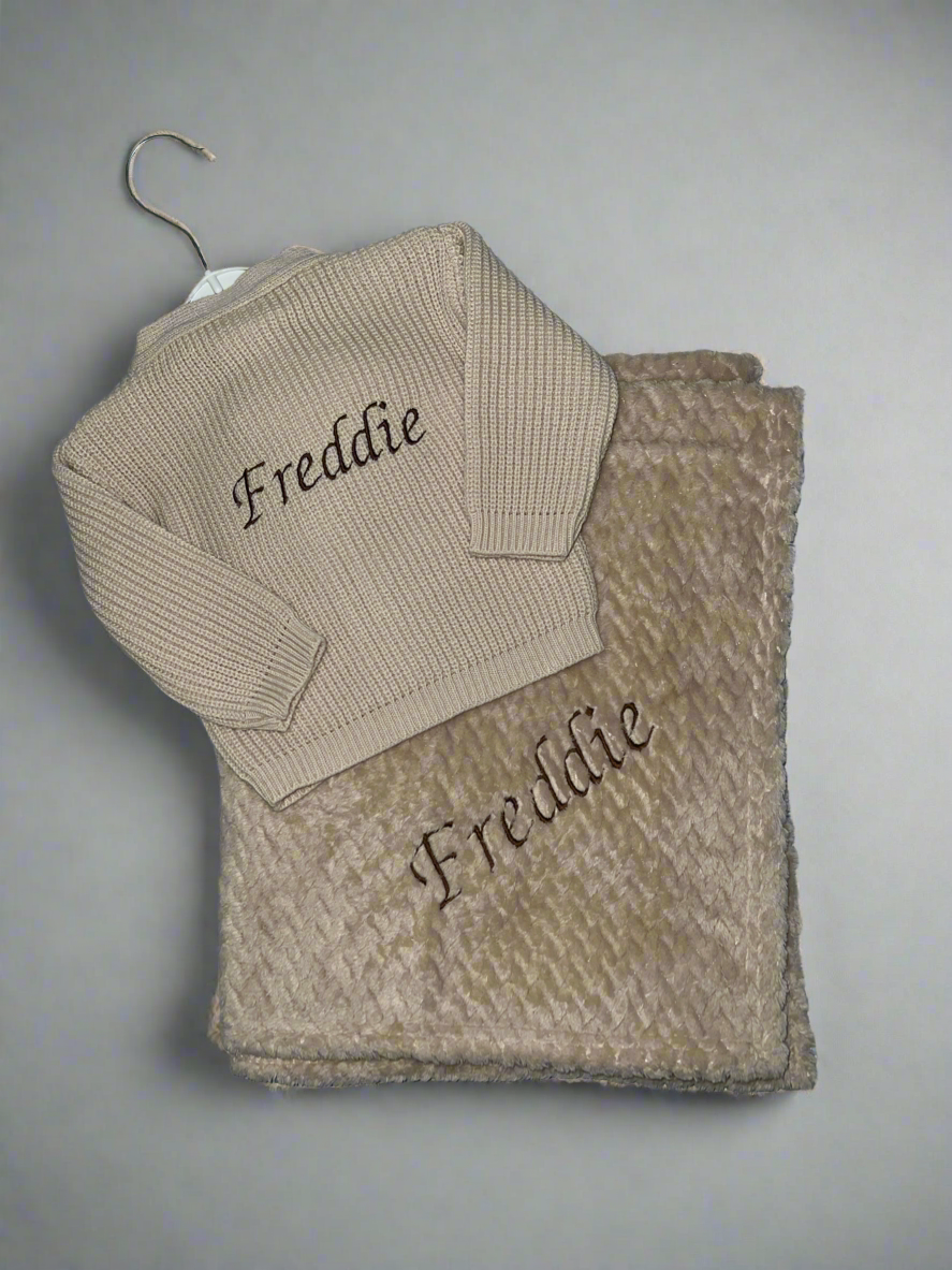 Personalised Cardigan and Blanket Bundle - Taupe 🤎