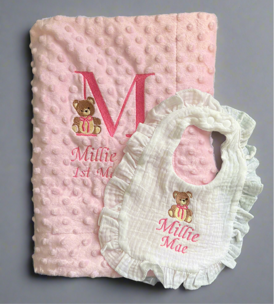 Teddy Bear Initial Blanket and Bib Bundle 🧸