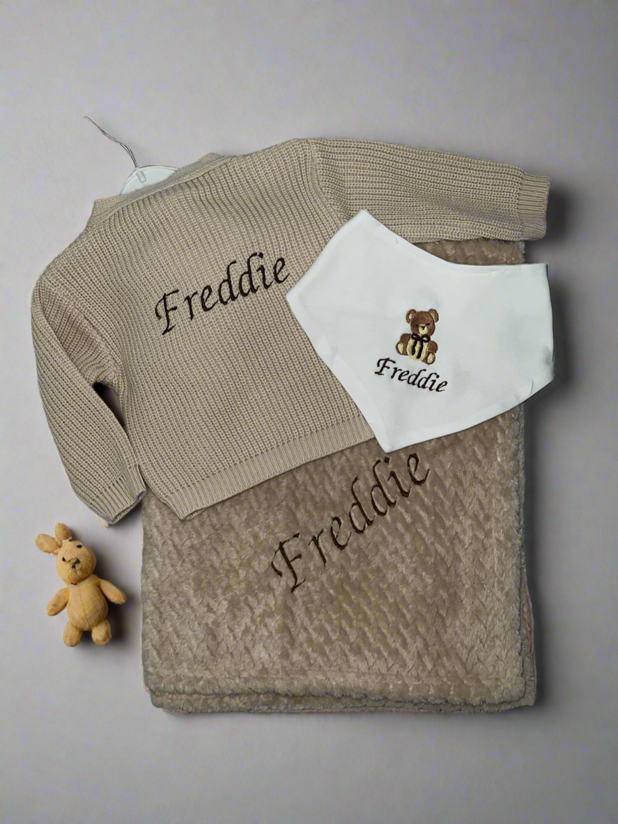 Teddy Bear Triple Bundle 🧸 - Cardigan, Blanket and Bib