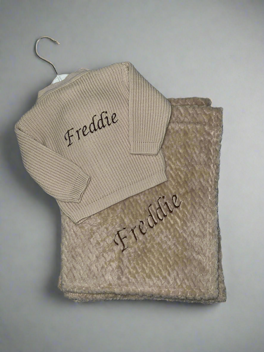Personalised Cardigan and Blanket Bundle - Taupe 🤎